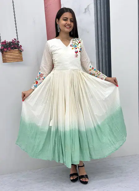 PC 526 Cotton Thread Embroidery Work Gown Wholesale Clothing Suppliers In India